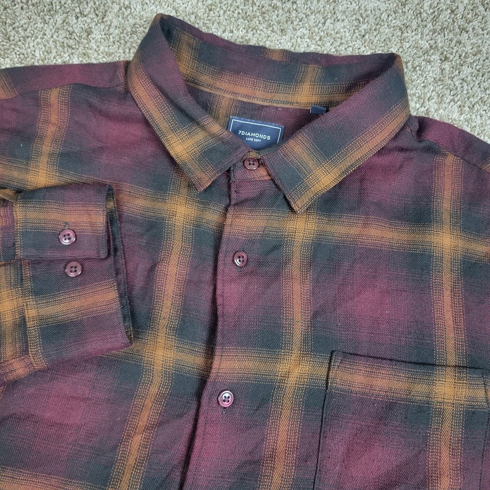 7 Diamonds Luxe Soft Mens‎ XL Multicolor Plaid Button Up Flannel Long Sleeve